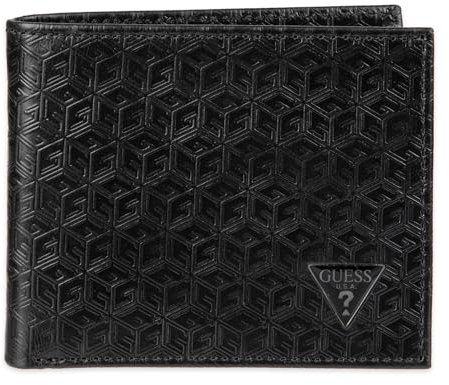 GUESS Klassische Bifold Geldbörse für Herren mit Kartenfächern, Geldscheinfach und Ausweisfenster, Schwarz strukturiert., Einheitsgröße, Klassische Faltbörse mit Kartenfächern, Geldscheinfach und