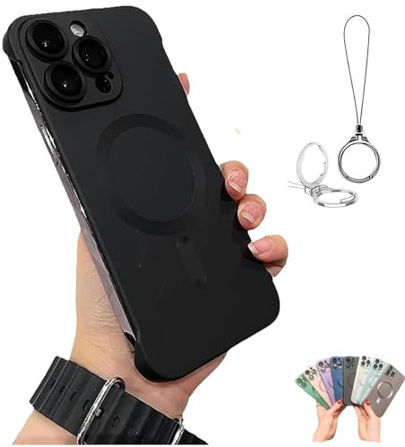 Cemssitu Flowarmth Frameless Matte Ultra Thin Magnetic for IPhone Case, Zentric Phone Case for IPhone 16/15/14/13/12 Pro Max, with Lens Protector (for 16Pro,Black)