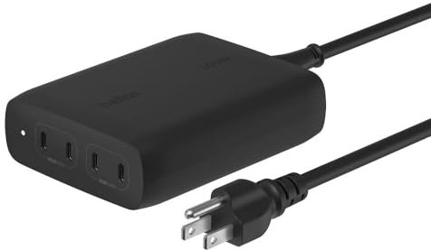 Belkin 4-Port USB C Charger Block, 200W GaN Multi-Port Charger USB-C PD 3.1 Fast Charge + 5ft Power Cord - MacBook, iPhone 17, Air, iPad, Galaxy S25, Google Pixel 10, Nintendo Switch 2 - Black