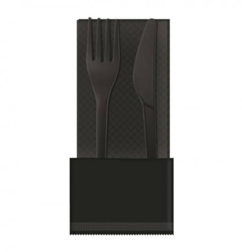 25/50/100/250 BIS DI POSATE IMBUSTATE CON TOVAGLIOLO - monouso - biodeagradabili - SET BIANCO Posate compostabili 100% Naturale (100 PEZZI NERO)
