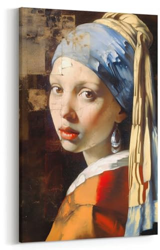 Dekomundo Das Mädchen mit dem Perlenohrring Leinwandbild Wohnzimmer Schlafzimmer Wanddeko Büro, 50x75 cm