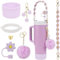Stanley Cup Accessories Set, WADY 7PCS Including Silicone Boot, Boho Woven Handle Strap, Straw Cover Cap, Stanley Charms for Stanley Cup 30/40oz Tumbler (Purple)