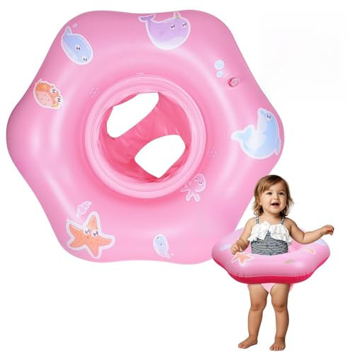 GOHHME Salvagente Gonfiabile per Bambini Galleggiante Portatile Neonati Salvagente Neonato Piscina Salvagente per Bambini Doppia Valvola di Gonfiaggio Anelli interni ed esterni per bambini Rosa