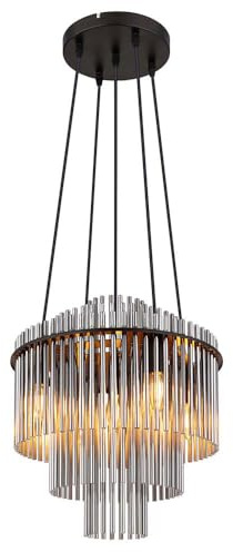 GLOBO LIGHTING Chandelier Pendant Lamp Living Room Light E14 Glass Rods Smoke Black