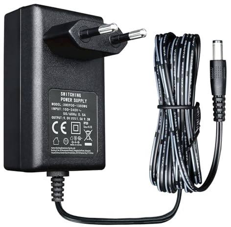 Netzteiladapter 9 V 1 A 9 W 1,8 m, AC-DC-Schaltadapter (Eingang 100 – 240 V, Ausgang 9 Volt 1 A), DC 9 V 5,5 x 2,1 mm Transformatorstecker zur Wandmontage, CE-gelistet