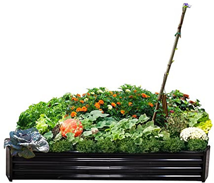 VERFARM Metal Galvanized Raised Garden Bed Kit, 6 x 3 x 1 ft Galvanized Steel Raised Garden Planter Box Outdoor with Open Base for Growing Vegetables/Flowers/Herbs/Fruits/Succulents, Black