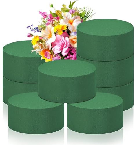 AUTUUCKEE 8 Pcs Floral Foam, 10 x 4cm Green Foam Floral Foam Blocks for Fresh and Artificial Flowers, Round Floral Arrangement Foam for Home, Wedding, DIY Craft, Party Decoration