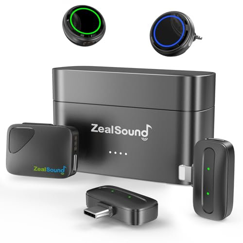 zealsound M9 Wireless Lavalier Microphone, 2 Transmitters + 3 Receivers, 48KHz/24B Noise Cancelling Mini Lapel Mic for iPhone Android PC Camera, 40H Battery,1000ft Range,YouTube TikTok Live Streaming