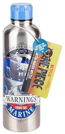Paladone One Piece Marines Bouteille d'eau en acier inoxydable avec couvercle à visser 500 ml Produit sous licence officielle pour les fans d'anime, produit de culture pop