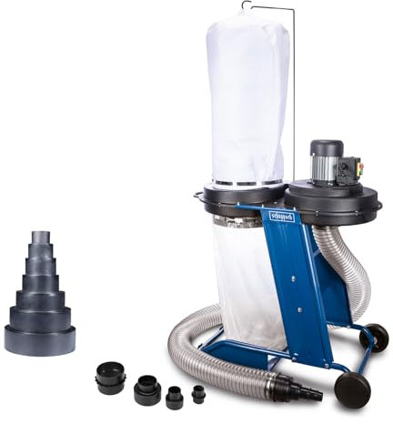 Scheppach Absauganlage HD12 Absaugung | 550W, Luftleistung 1150m³/h, Füllmenge 75L, Schlauch- Ø/-länge 100mm/2300mm, Fahrvorrichtung | inkl. Adapterset & Flexiblem Absaugadapter