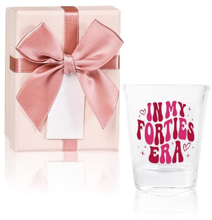 40th Birthday Gift for Her - Pink Shot Glass Decorations for 40th Bday Celebration, Unique Party Favors for Wife, Sister, or Friends - Turning 40 Gift