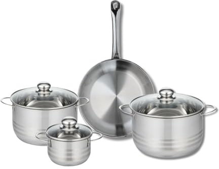 ELO 9871350 Batterie de cuisine 4 pièces, Ensemble de 1 Poêle de cuisson 28 cm et 3 faitouts 14, 20 et 24 cm Elo Profi Brillant, inox, induction