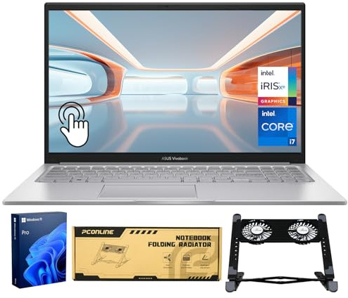 ASUS Vivobook 15.6 Business Laptop, FHD Touchscreen, Intel 10-Core i7-1355U, 16GB RAM, 1TB SSD, Fingerprint, Backlit KB, HDMI, Win11Pro, Bundle with PCO Notebook Folding Radiator, Laptop Cooler