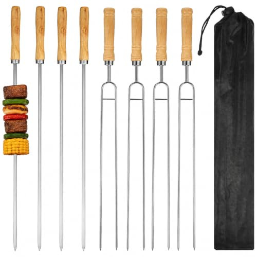 Supvox Edelstahl Grillspieße, 8 Stück mit Holzgriff BBQ Kebab Spieße Set | Edelstahl Grillspieße mit Holzgriff und Tragetasche, ideal für BBQ, Kebab, Fleisch, Gemüse, Camping und Garten