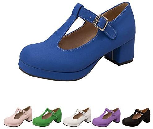 Generisch Scarpe da donna con plateau con tacco a blocco, sandali con fibbia, per cosplay, con tacchi alti, Mary Jane, scarpe rotonde in pizzo, eleganti scarpe con tacco slip-on, Lilla, 42 EU