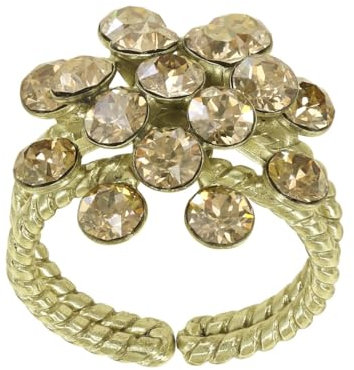 Konplott: Ring Magic Fireball shinny brass, klassischer Kristallblütenring in glänzend-goldener Fassung, für Damen/Frauen (beige)