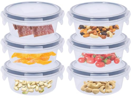 6 Pack 700ml Round Airtight Food Containers with Lids, Plastic Reusable Snack Pots with Clip Lock, Leak-proof Small Storage Container Set Stackable forfor Yogurt, Fruit, Meal Prep & Ourdoor (700ML*6)