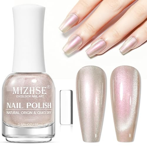 MIZHSE Cat Eye Nail Polish Pink Magnetic Quick Dry Catseye Nail Varnish | Glitter Cats Eye, Non Gel, 16ml Nails Polish No UV, Home & Salon DIY Manicure