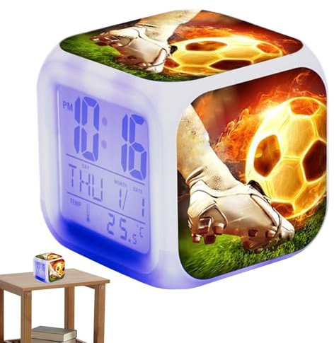 Zestivra Fußball -Wecker - LED Light Deskuhr Für Kinder Schlafzimmer | Buntes Leuchtendes Digitales Display Uhr Compact Design Mit Für Das Studium Nacht