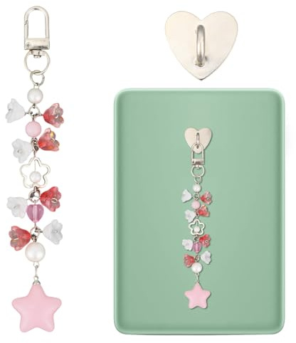 Sinbana E-Reader Zubehör Charme Set, 15,2x2,5cm Bezaubernd E-Reader Handy Charme mit Herzförmigem Haken Rosa Stern Design Kette für Kindle E-Book und Handy-Zubehör