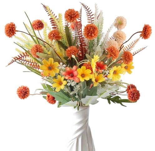 CYIOU 9 Stück Herbstblumen Künstlich Wie Echt Künstlicher Blumenstrauss | Herbstdeko Blumenstrauß Kunstblumenstrauß Herbst Dekoration für Herbstdeko Hochzeit Zuhause Tischdeko Wohnzimmer Deko