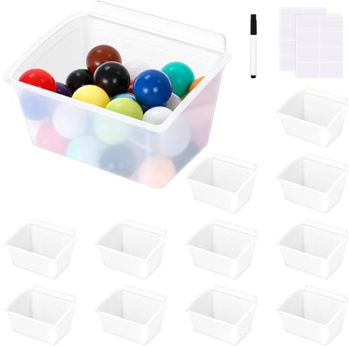Kaxtde 12 Pack Plastic Slatwall Bins with Labels & Pen, Frosted Wall Mounted Storage Organisers, Small Slatwall Bins Bulk for Garage, Craft Room, Tool Shed, Workshop, Retail Display, 17 x 13 x 10 cm