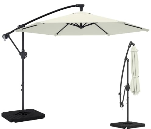 Outsunny Parasol Déporté 3 m Pied en Croix Manivelle Crème