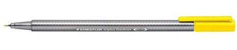 STAEDTLER 334-1 Triplus Fineliner (Dreikant, Superfeine, Metallgefasste Spitze, Linienbreite ca. 0,3 mm, 10 Stück) gelb