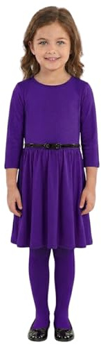 A2Z Girls Long Sleeve Skater Dress - 3/4 Skater Purple 7-8
