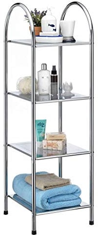 IDIMEX Etagère de Salle de Bain SECA Meuble de Rangement sur Pied avec poignée et 4 tablettes, en métal chromé