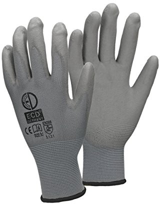 ECD Germany 12 Paar Arbeitshandschuhe mit PU-Beschichtung - Größe 8-M - Grau - Mechanikerhandschuhe Montagehandschuhe Schutzhandschuhe Gartenhandschuhe Handschuhe