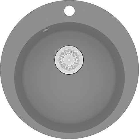 vidaXL Fregadero Cocina 1 Seno Redondo Gris Granito Fregadero Caño Lavaplatos