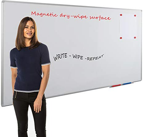Wonderwall Large Magnetic Dry-Wipe Steel Whiteboard | Wall Mounted | 1200 x 2400 mm with Clip-on Pen Tray – Ideal for School, Office & Industry