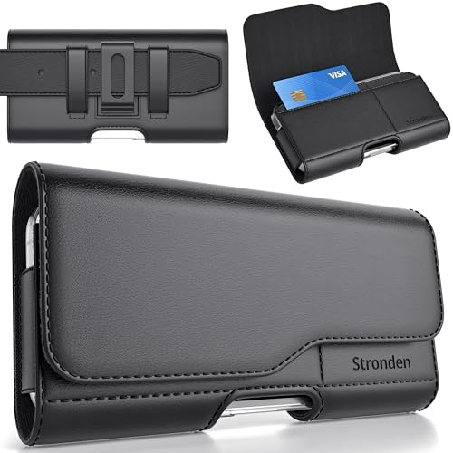 Stronden Magnetic Closure Holster for iPhone SE (2022, 2020) - Leather Belt Case with Belt Clip & Built in Card Holder Pouch (Fits Battery Case)