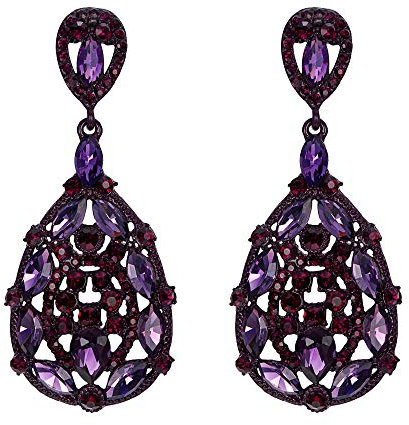 EVER FAITH Orecchini Donna Cristallo Matrimonio Cerimonia Vintage Ispirato Vuoto-fuori Goccia pendenti Viola Colore ametista