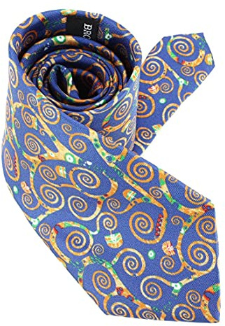 Brochier Soieries 1890. Cravate Lyonnaise. Klimt Arbre de Vie, Soie. Bleu - Fantaisie - FABRIQUE EN FRANCE