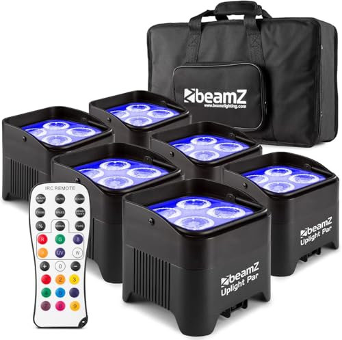 BeamZ BBP94 LED Uplight LED Par Strahler, 6er Set mit Tasche, 10 x 4 Watt, Bühnenbeleuchtung 6er Set für DJ Pult, Bühnenlicht, DMX-LAN, Partylicht Musikgesteuert, Bühnenequipment, mit Fernbedienung