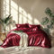 Lanqinglv Satin Bettwäsche Set 220x240 cm Weinrot Rot Burgund Seide Glatt Glanzsatin Luxus Sommerbettwäsche Set Satin Polyester Uni Doppelbett Bettbezug mit Reißverschluss und 2 Kissenbezug 80x80cm