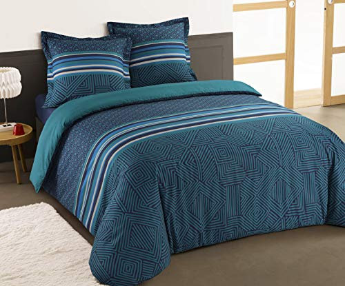 Vision - Parure de lit Marco - Set de Housse de Couette 240x220 cm avec 2 taies d'oreiller pour lit Standard 2 Personnes - 100% Coton