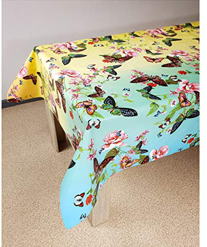 Wachstuchtischdecke 140x100 cm | Wachstischdecke mit wasserabweisender und lebensmittelecht PVC-Beschichtung | Outdoor-Tischdecken für Garten und Küche | Tischdecke wetterfest | Schmetterlinge
