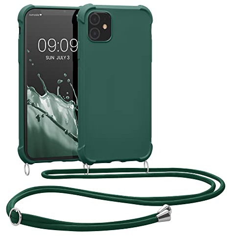 kwmobile Crossbody Case Compatible with Apple iPhone 11 Case - TPU Silicone Cover with Strap - Dark Green