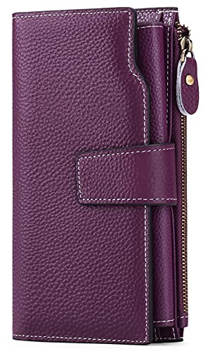 Sendefn Portefeuille en cuir véritable pour femme - Grande capacité, fuchsia