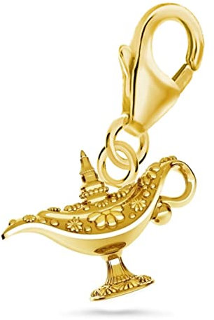 Goldene Hufeisen mini klein Wunschlampe Wunderlampe Karabiner Charm Anhänger für Bettelarmband aus 925 Sterling-Silber Vergoldet