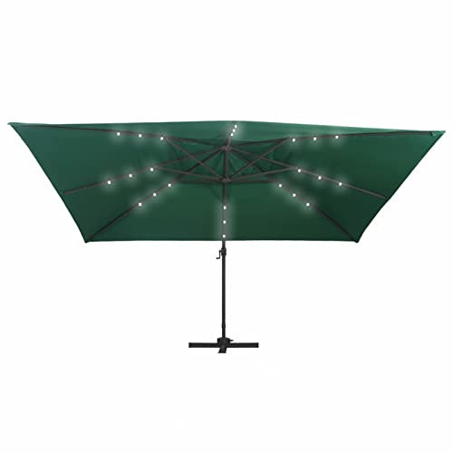 Gecheer Ombrellone a Sbalzo con Luce LED e Palo in Acciaio 400x300 cm,Ombrellone Decentrato,Ombrellone da Sole con LED 4x3 m,Ombrellone da Giardino,Patio,Piscina,Spiaggia,Mare,Terrazzo