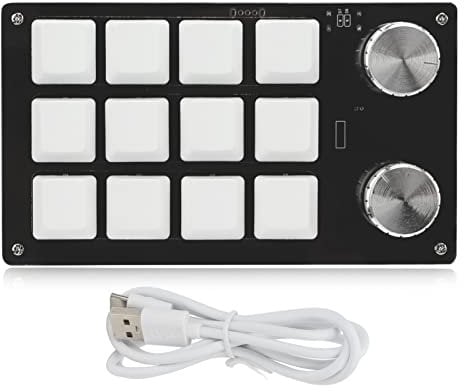One Handed Programmable Mechanical Keyboard, 12 Keys RGB Multifunctional Mechanical Gaming Keypad Programmable Macro Keyboard with Knob Plug and Play One Handed Keyboard for Windows(Black White)