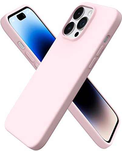 ORNARTO Compatible with iPhone 14 Pro Max Case 6.7, Slim Liquid Silicone 3 Layers Full Covered Soft Gel Rubber Case Cover-Chalk Pink