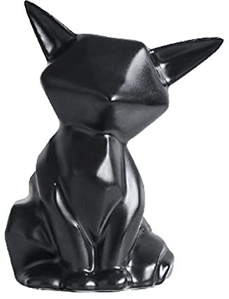 FIYSON Deko Fuch Skulptur,Figuren Fox Statue Tier Arts Polyresin Geschenk Papierskulptur, 3D-Tier, geometrisches Papierhandwerk Origami Papierskulptur (Schwarz,L)