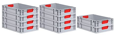 PROREGAL SuperSparSet 10x Eurobox NextGen Color | HxBxT 12x40x60cm | 23 Liter | Griffe rot geschlossen | Glatter Boden | Eurobehälter, Transportbox, Transportbehälter, Stapelbehälter