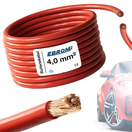 EBROM FLRY Câble de voiture flexible 90 ± 5 Shore 99,99 % cuivre Gaine PVC FLRy Rouge 15 m