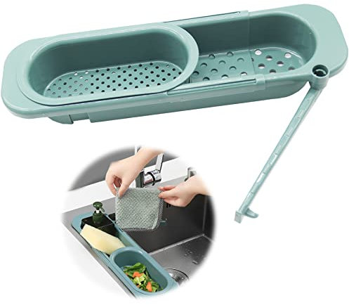 Teleskop Ablaufregal für Spülbecken, Organizer Teleskop Waschbecken Ablage, Abtropfgestell Geschirrtuchhalter, Sink Organizer, Teleskopregal, Spüllappenhalter, Abflusskorb Für die Küche, Grau